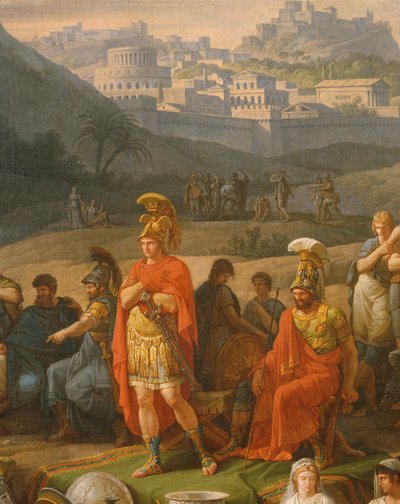 Begravelsesspil til ære for Patrocles, detalje af græske helte, c.1790 olie på lærred se også 346198 af Antoine Charles Horace Vernet