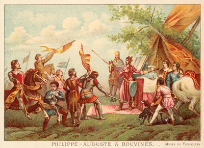 Philip Augustus af Frankrig ved Bouvines, 1214 (chromolitho) af Antoine Charles Horace Vernet