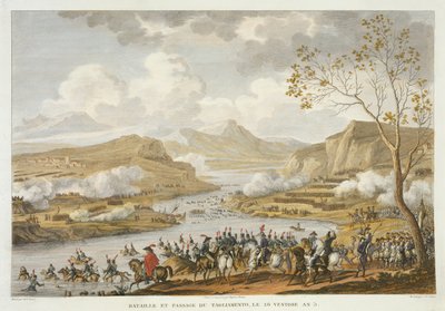 Slaget ved og overgangen af Tagliamento, 26 Ventose, år 5 (marts 1797), graveret af Jean Duplessi-Bertaux (1747-1819) (akvaratint) af Antoine Charles Horace Vernet