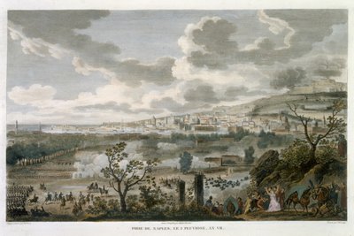Capture of Napoli, 2 Pluviose, år 7 (23. januar 1799) indgraveret af Jean Duplessi-Bertaux (1747-1819) (akvatint) af Antoine Charles Horace Vernet