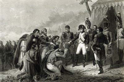 Den besejrede spanske lægger sig ned foran Napoleon før hans indtog i Madrid, december 1808 af Antoine Charles Horace Vernet