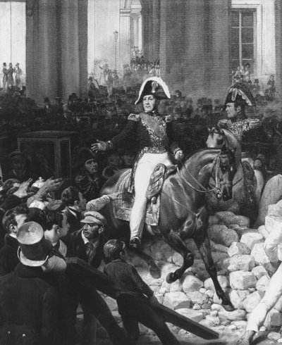 Hertugen af Orleans forlader Palais-Royal og tager til Hotel de Ville den 31. juli 1830, 1832 (detalje af 141289) af Antoine Charles Horace Vernet