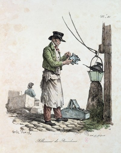 The Lamplighter, graveret af Francois Seraphin Delpech (1778-1825) af Antoine Charles Horace Vernet