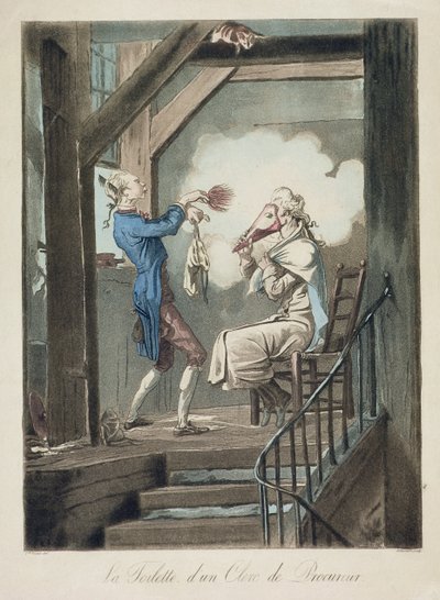 Toilettet af en advokatfuldmægtig, indgraveret af Philibert Louis Debucourt (1755-1832) af Antoine Charles Horace Vernet