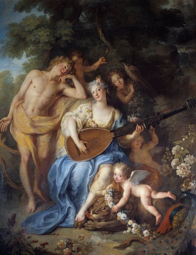 Detalje af "" Portræt af hertuginden af Villars"" født Angelique de Varangeville (1683 -? ). Maleri af Antoine Coypel (1661-1722) af Antoine Coypel