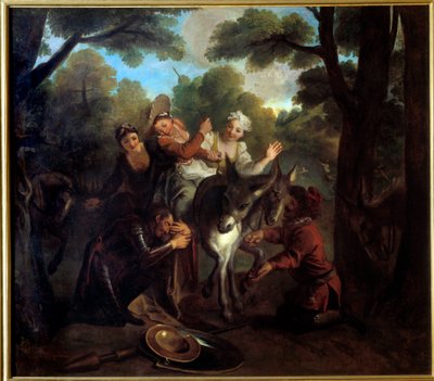 Don Quixote snydere af sancho tager en bonde for dulcinee. "Den geniale gentleman Don Quixote fra La Mancha" af Miguel de Cervantes Saavedra (1547-1616). Maleri af Charles Antoine Coypel (1694-1752) af Antoine Coypel