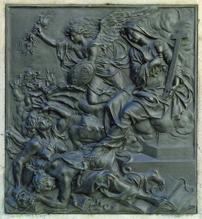 The Angel of France Exelling the Heretics, detalje fra piedestalen af en statue af Louis XIV, ca. 1687 (bronze) af Antoine Coysevox