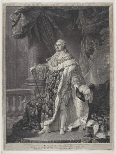Le Sacre - Portræt af kong Ludvig XVI i kroningsregalier, indgraveret af Charles-Clément Bervic (1756-1822) af Antoine Francois (after) Callet