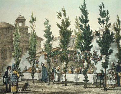 Italien, Rom, Pantheon street food sælgere af Antoine Jean-Baptiste Thomas, tryk af Antoine Jean Baptiste Thomas