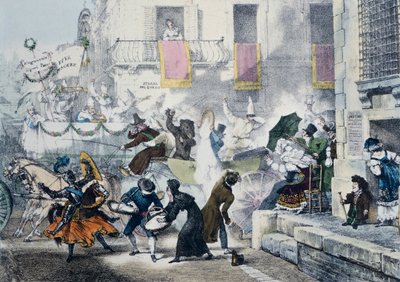 Kaster med konfetti under karnevallet i Rom, af Antoine-Jean-Baptiste Thomas (1791-1833), Italien af Antoine Jean Baptiste Thomas
