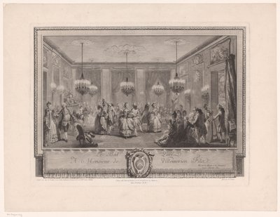 Marie Antoinette: The Queen of Fashion: Ball at the Home of Monsieur de Villemorien Festsal med dansende par Le Bal Paré (titel på objekt) af Antoine Jean Duclos