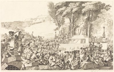 Fornyelsesfontænen på affaldet af Bastillen, 10. april 1793 af Antoine Jean Duclos after Charles Monnet