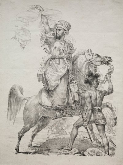 En Mameluke-høvding på hesteryg signalerer om hjælp, 1817. af Antoine Jean Gros