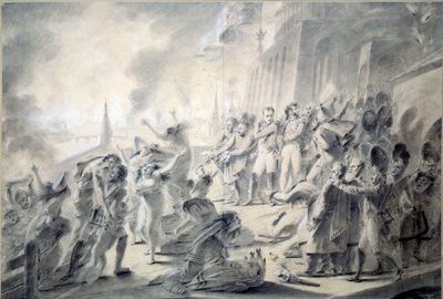 Moskva-branden 15/09/1812 Byens guvernør, grev Rostopchina, brændte byen, da Napoleon I ankom. Tegning med brunt blæk, vask, pen, blyant og gouache af Antoine Jean Gros (1771-1835) 1812 Dim. 0,57x0,84 m Paris, musee du Louvre af Antoine Jean Gros