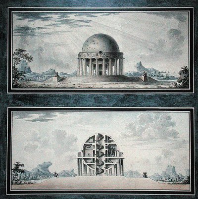 Design for a House for a Cosmopolite, 1783 (wc på papir) (detalje) (se også 195241-195242, 196725-196726) af Antoine Laurent Thomas Vaudoyer