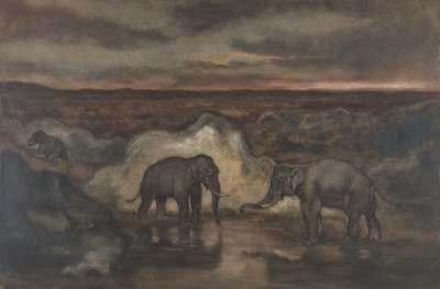 Elefanter ved en pool, 1810-75. af Antoine Louis Barye