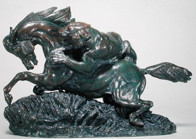 Hest overrasket af en tiger (bronze) af Antoine Louis Barye