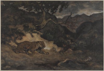 Jaguar Discovering a Snake, ca. 1840 (wc på papir) af Antoine Louis Barye