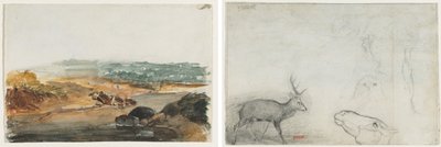 Landskab (rekto); Studier af dyr (verso) af Antoine Louis Barye