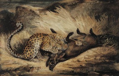 Leopard æder et vildsvin. af Antoine Louis Barye