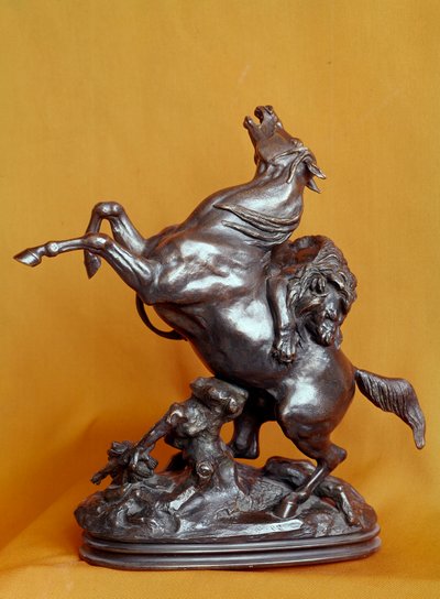 Løve angriber en hest Bronzeskulptur af Antoine Louis Barye (1795-1875) 19. århundrede. Paris, Louvre-museet af Antoine Louis Barye
