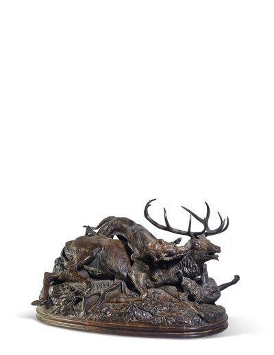 Ti spidse kronhjort gulv af to skotske mynder, ca. 1840 (bronze) af Antoine Louis Barye
