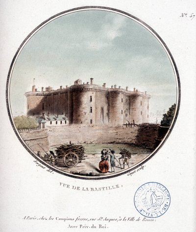 Udsigt over Bastillen før revolutionen - i "" Malerisk udsigt over hovedbygningerne i Paris"" af sergent af Antoine Louis Francois Sergent-Marceau