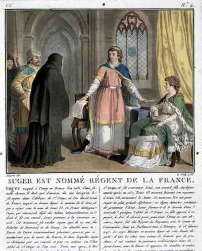 Abbed Suger (1082-1152) er udnævnt til regent af Frankrig, 1788 af Antoine Louis Francois Sergent-Marceau