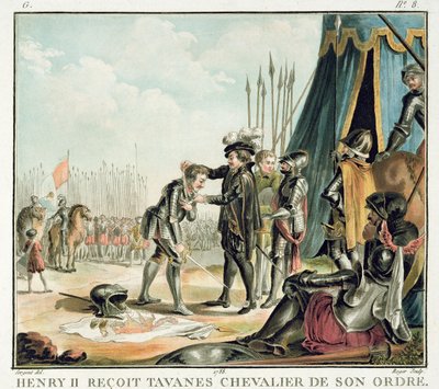 Henri II (1519-59) modtager Jean de Tavanes som ridder i sin orden, indgraveret af Roger, 1788 af Antoine Louis Francois Sergent-Marceau