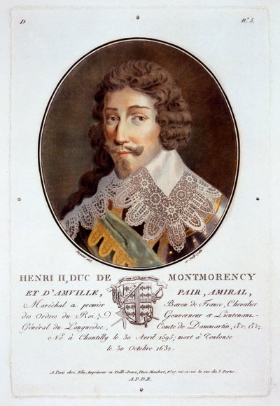 Henri II, Duc de Montmorency et dAmville, fra Portrætter af store mænd, berømte kvinder og mindeværdige motiver fra Frankrig, indgraveret og trykt i farver, udgivet af Pierre Blin, 1786-92, Paris (ca. af Antoine Louis Francois Sergent-Marceau