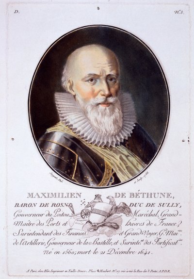 Maximilien de Bethune, Baron de Rosni og Duc de Sully, fra Portraits des grands hommes, femmes illustres, et sujets memorables de France, grave et imprimes en couleurs, udgivet af Pierre Blin, 178 af Antoine Louis Francois Sergent-Marceau
