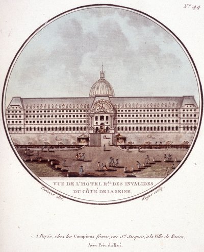 Udsigt over hotel regional des Invalides på Seine-siden, Paris. I pittoresque udsigt over hovedbygningerne i Paris af sergent af Antoine Louis Francois Sergent-Marceau