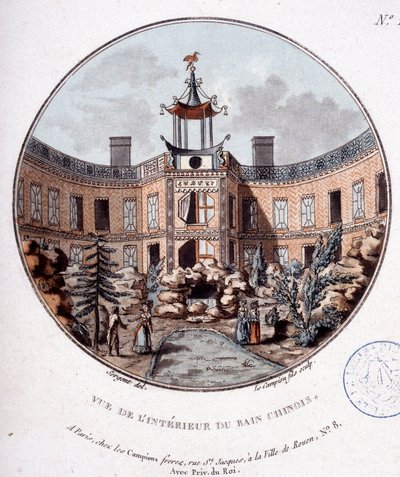 Udsigt over det indre af det kinesiske bad, Paris. I prittoresque udsigt over hovedbygningerne i Paris af sergent af Antoine Louis Francois Sergent-Marceau