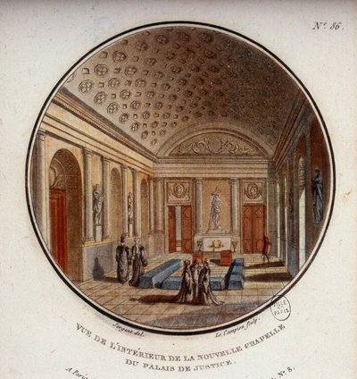 Udsigt over det indre af retsbygningens nye kapel, nu Sainte Chapelle, Paris. I prittoresque udsigt over hovedbygningerne i Paris af sergent af Antoine Louis Francois Sergent-Marceau