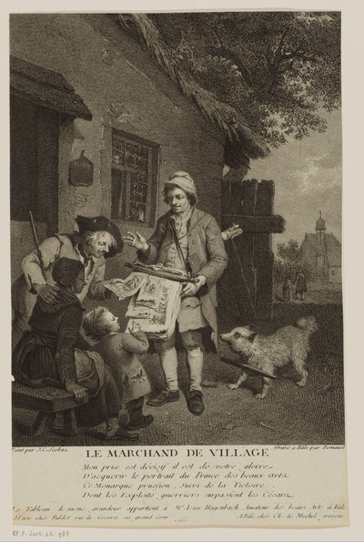 Omrejsende tryksælger i en landsby Le Marchand de Village (titel på objekt) af Antoine Louis Romanet