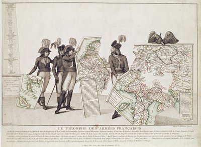 De franske hærers triumf, Napoleon og hans generaler med kort over deres sejre ved freden i Loeben, 18. april 1797, ca.1797 af Antoine Maxime Monsaldy