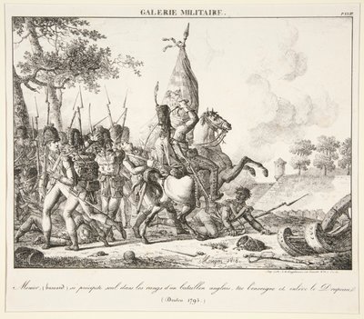 Menier (Hussar) kaster sig alene ind i rækken af en engelsk bataljon, dræber fanken og erobrer flaget (Druten, 1795) af Antoine Pierre Mongin