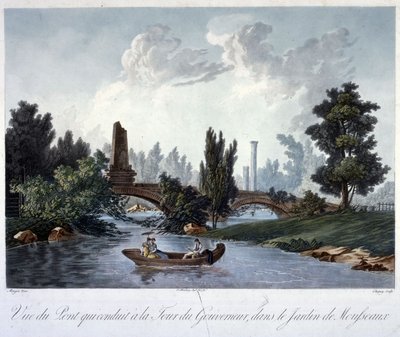 Bro til Tour du Gouverneur i Parc Monceau, indgraveret af Chapuy (akvatint) af Antoine Pierre after Mongin
