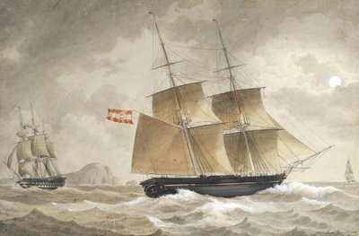 Et skib fra den østrigske flåde i kystnært farvand nær Marseille af Antoine Roux