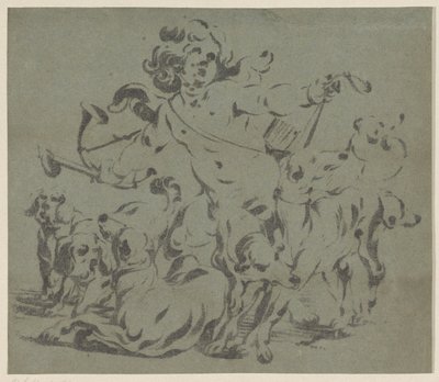 Amor som jæger med hunde af Antoine Sallaert