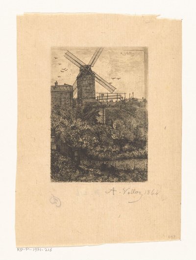 Udsigt over Moulin de la Galette i Montmartre af Antoine Vollon (signed by artist)