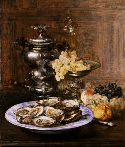 Stilleben med østers. Maleri af Antoine Vollon (1833-1900) Privat samling. af Antoine Vollon