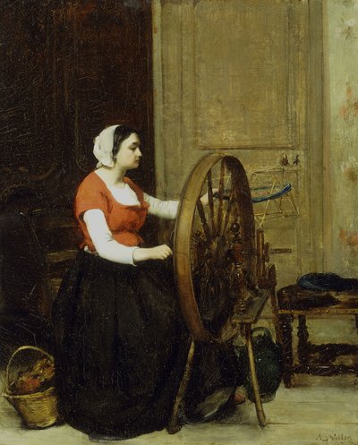 Kvinde og snurrehjul, ca. 1860? af Antoine Vollon
