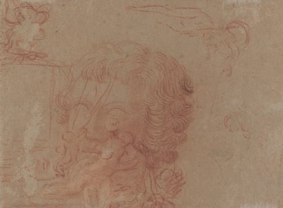 Figurskitser og en kopi efter et skulptureret hoved [verso] af Antoine Watteau