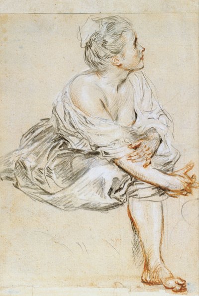Siddende ung kvinde af Antoine Watteau