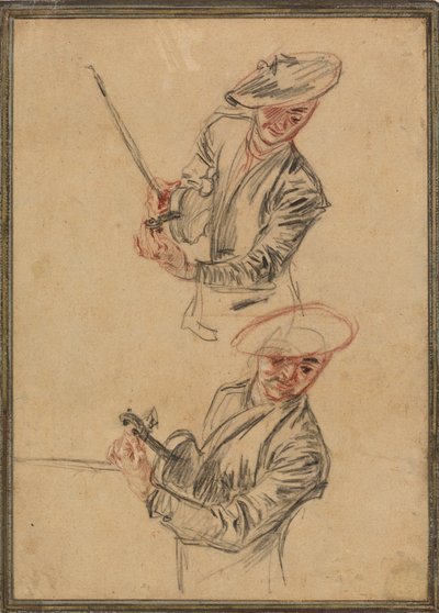 To studier af en violinist, der stemmer sit instrument af Antoine Watteau