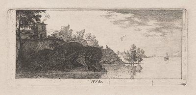 Sommerhus på en klippefyldt forhøjning langs en flod af Antoine de Marcenay de Ghuy