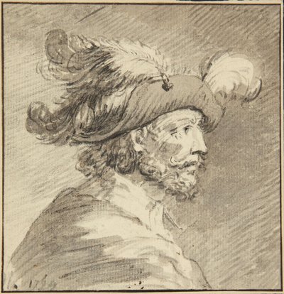 Profil af en mand med fjerhat af Antoine de Marcenay de Ghuy