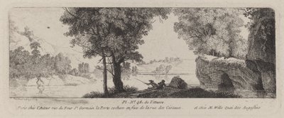 Flodlandskab med en lystfisker af Antoine de Marcenay de Ghuy