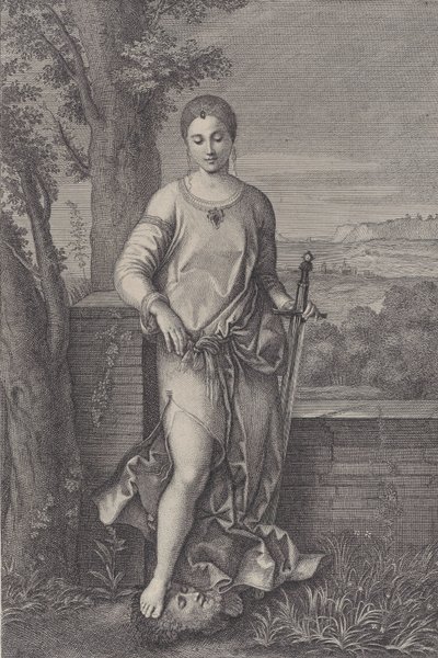 Judith stående med foden på hovedet af Holofernes, ca. 1729. af Antoinette Larcher